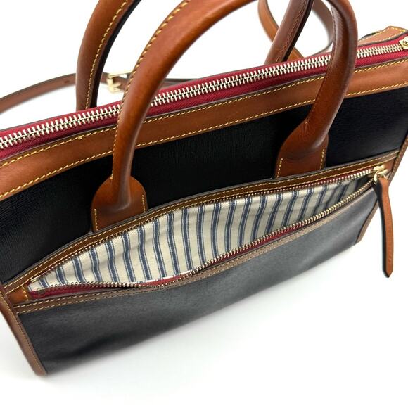 Dooney and Bourke Camden Saffiano Small Satchel Black and British Tan - Picture 8 of 14